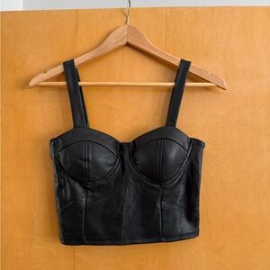 Black Faux Leather Bustier Crop Top